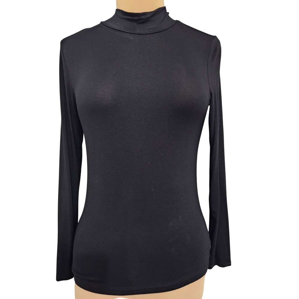 Tahari Womens Mock Neck Long Sleeve Top Black Size Medium Minimalist Layer Chic